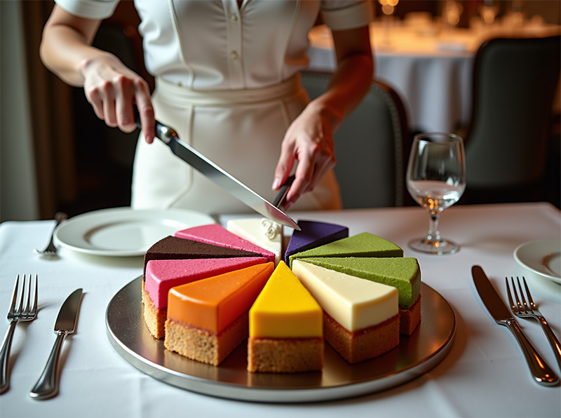 Una tarta formada por numerosos trozos de colores diferentes